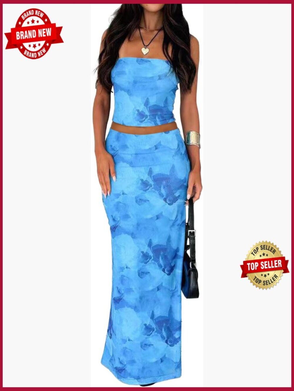 Women's 2 Piece Maxi Skirt Set Sleeveless Tube Top Bodycon Summer Outfits Y2k